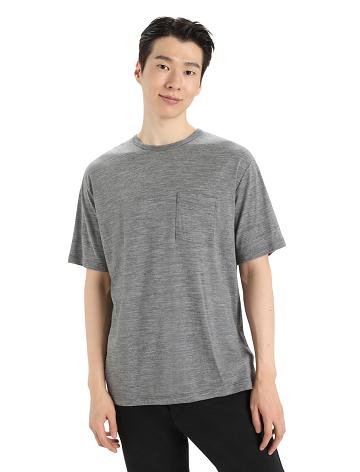 Men's Icebreaker Merino Granary Short Sleeve Pocket T Shirts Gritstone Heather | CA 1789KORI